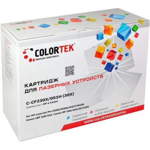 Картридж Colortek CT-CF230X/C-051H для принтеров HP и Canon LaserJet Pro M203, LaserJet Pro M206, LaserJet Pro M227, LaserJet Pro M230, LBP 160, …3500
