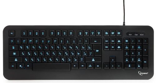 Клавиатура проводная Gembird KB-230L черная, USB, 104 клавиши, подсветка-3 цвета, 1.45м