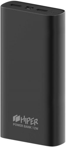 Аккумулятор внешний универсальный HIPER METAL 20K BLACK 20000mAh, Intput: micro-USB, USB-C: Output: 2*USB 5V/2,4A, Max 12W Black