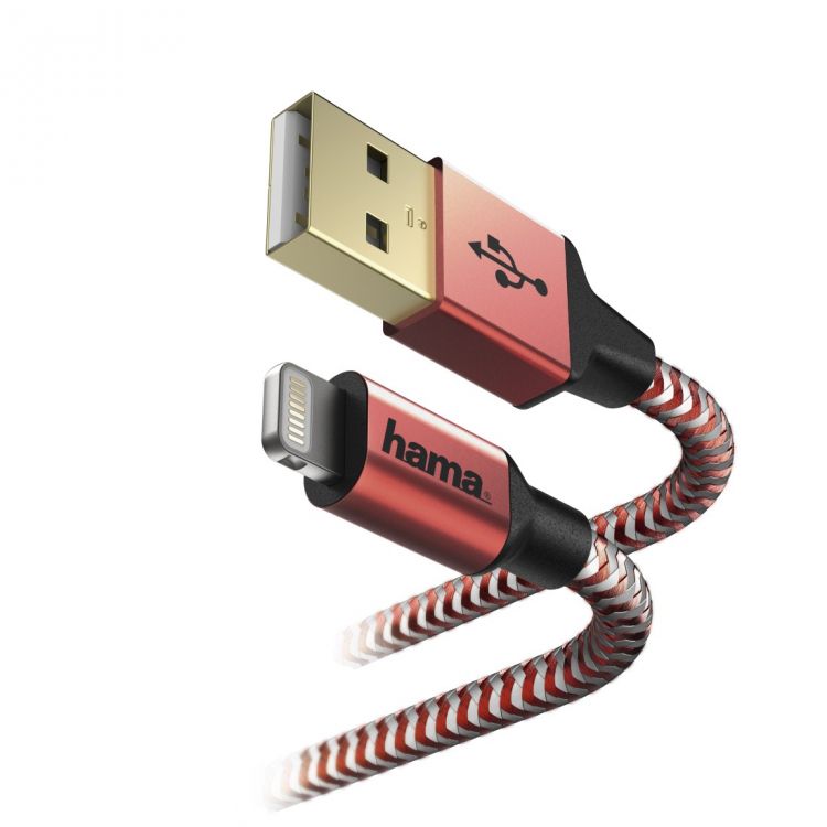 

Кабель интерфейсный HAMA 00178299 Lightning (m)/USB A(m), 1.5м, красный, 00178299