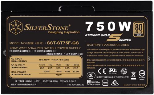 Блок питания ATX SilverStone ST75F-GS 750W, 80 Plus Gold, 120mm fan, full modular, RTL