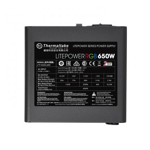 Блок питания ATX Thermaltake Litepower RGB 650W (230V) PS-LTP-0650NHSANE-1 650W v2.3, A.PFC, вентилятор d120 мм