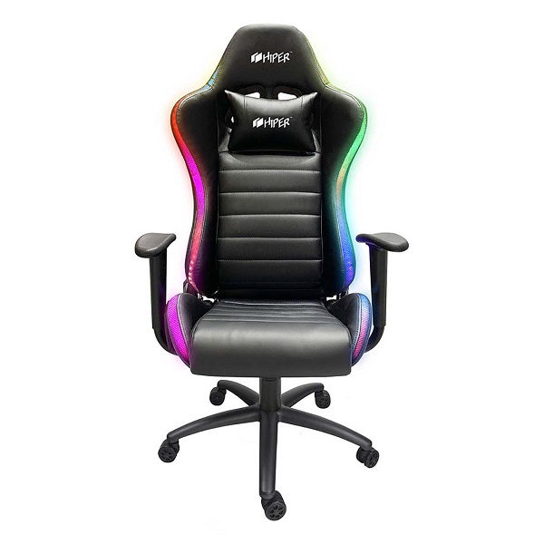 Кресло HIPER HGS-102 чёрное, RGB подсветка, кожа-PU, газлифт класс 4, регулируемый угол наклона, механизм качания