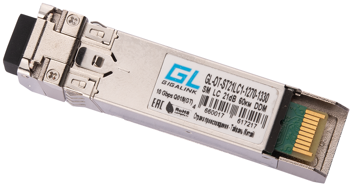 

Модуль GIGALINK GL-OT-ST21LC1-1330-1270 SFP+, WDM, 10Гбит/с, одно волокно, SM, LC, Tx:1330/Rx:1270 нм, 21 дБ (до 60 км) DDM, GL-OT-ST21LC1-1330-1270