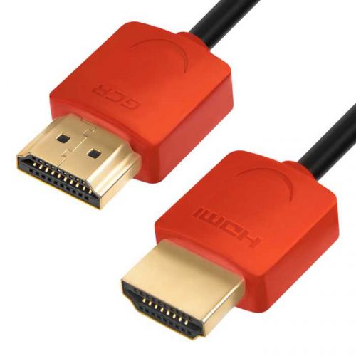 Кабель интерфейсный HDMI-HDMI GCR GCR-HM502 GCR-51213 1.0m HDMI 2.0, красные коннекторы Slim, OD3.8mm, HDR 4:2:2, Ultra HD, 4K 60 fps 60Hz, 3D, AUDIO,