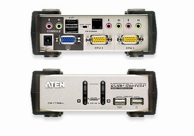 Переключатель KVM Aten CS1732AC-AT KVM+Audio+USB 1.1, 1 user USB+VGA => 2 cpu PS2/USB+VGA, со шнурами USB 2х1.2м., 2048x1536, настол., исп.спец.шнуры,