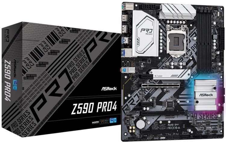 

Материнская плата ATX ASRock Z590 PRO4 (LGA1200, Z590, 4*DDR4(4800), 6*SATA 6G RAID, 3*M.2, 5*PCIE, 7.1CH, 2.5Glan, HDMI, DP, 8*USB 3.2/USB Type-C), Z590 PRO4