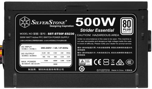 Блок питания ATX SilverStone ST50F-ES230 500W, 80 Plus EU, active PFC, 120mm fan