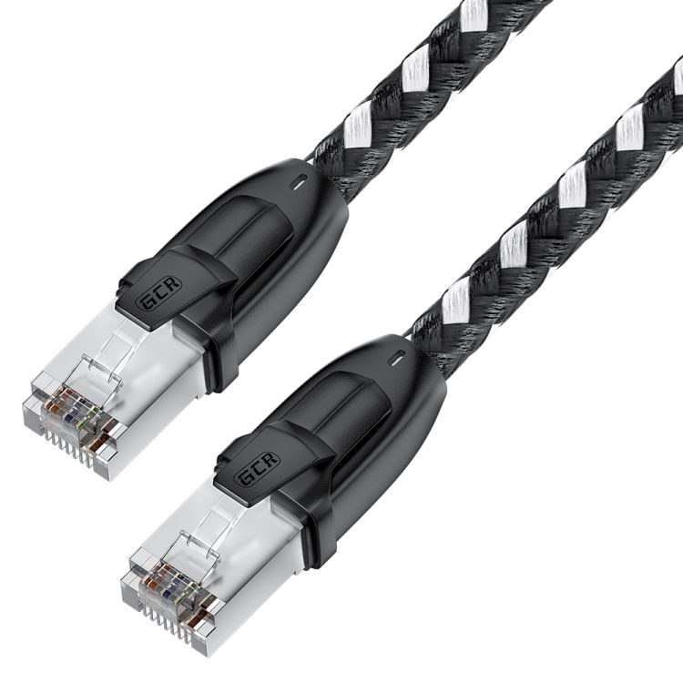 

Кабель патч-корд U/UTP 6 кат. 10м GCR GCR-52780 PROF прямой, STRONG, ethernet high speed 10 Гбит/с, T568B, черно-белый нейлон, GCR-52780