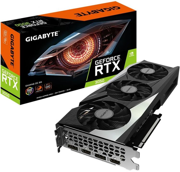 Видеокарта PCI-E GIGABYTE GeForce RTX 3050 GAMING OC (GV-N3050GAMING OC-8GD) 8GB GDDR6 128bit 8nm 1552/14000MHz 2*HDMI/2*DP