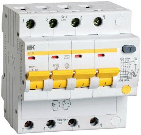 

Автоматический выключатель дифф. тока (АВДТ) IEK MAD10-4-063-C-030 АД14 4Р 63А 30мА, MAD10-4-063-C-030