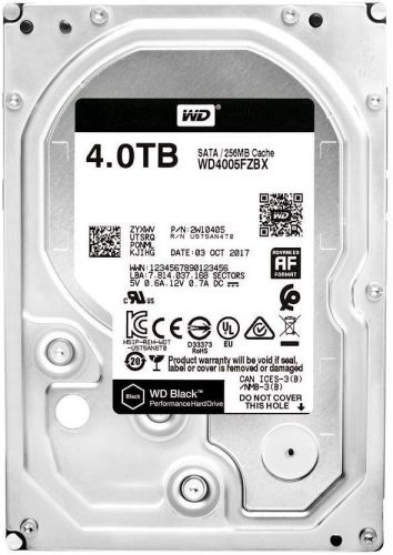 Жесткий диск 4TB SATA 6Gb/s Western Digital WD4005FZBX 3.5" WD Black 7200rpm 256MB Bulk