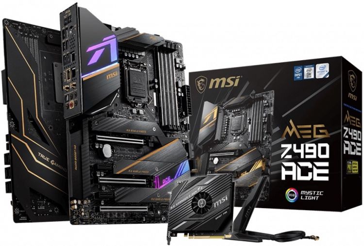 

Материнская плата ATX MSI MEG Z490 ACE (LGA1200, Z490, 4*DDR4(4800), 6*SATA 6G RAID, 3*M.2, 5*PCIE, 7.1CH, 2.5Glan, Glan, 7*USB 3.2/2*Type-C) RTL, MEG Z490 ACE