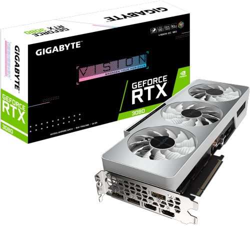 Видеокарта PCI-E GIGABYTE GeForce RTX 3080 VISION OC (GV-N3080VISION OC-10GD) 10GB GDDR6X 320bit 8nm 1440/19000MHz 3*DP/2*HDMI RTL GeForce RTX 3080 VISION OC (GV-N3080VISION OC-10GD) - фото 1