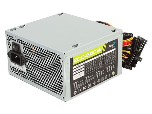 Блок питания ATX AeroCool ECO-500W 4710700957882 500W V2.3 (20/24+4+6pin, вентилятор d120мм) + кабель питания EURO (1.1м)