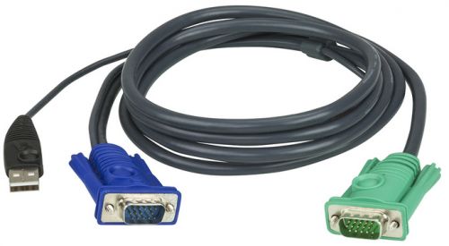 Кабель Aten 2L-5203UP мон+клав+мышь USB, SPHD15=>HD DB15+USB A-Тип, Male-2xMale, 8+4 проводов, опрессованный, 3 м, черный