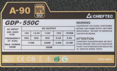 Блок питания ATX Chieftec GDP-550C 550W aPFC, 120mm FAN, модульный, КПД 90+, Ret