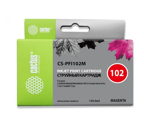 Картридж Cactus CS-PFI102M пурпурный (130мл) для Canon IP iPF500/iPF600/iPF700/MFP M40