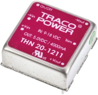 Преобразователь DC-DC модульный TRACO POWER THN 20-1211 Монтаж: на плату, 1x1 inch; P вых: 20 Вт; #: 1; U вх: 9...18 В; Выход: 5 В; Возможности: диста