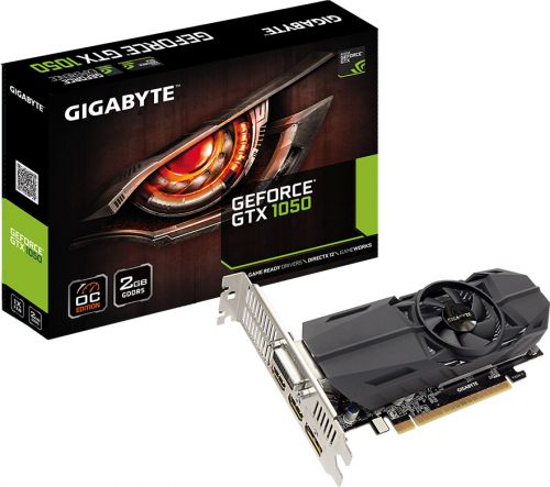 

Видеокарта PCI-E GIGABYTE GeForce GTX 1050 GV-N1050OC-2GL 2GB Low Profile GDDR5 128bit 14nm 1392/7008MHz DVI-D(HDCP)/2*HDMI/DisplayPort RTL, GeForce GTX 1050