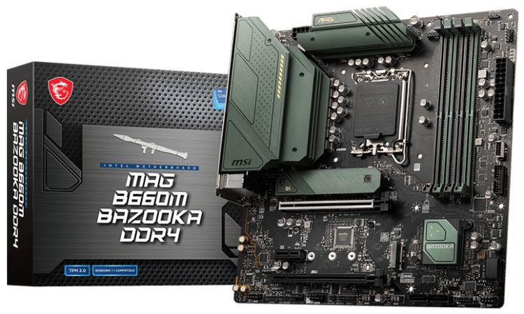 

Материнская плата mATX MSI MAG B660M BAZOOKA DDR4 (LGA1700, B660, 4*DDR4(4800), 4*SATA 6G RAID, 2*M.2, 3*PCIE, 7.1CH, 2.5Glan, 4*USB 3.2, HDMI/DP), MAG B660M BAZOOKA DDR4