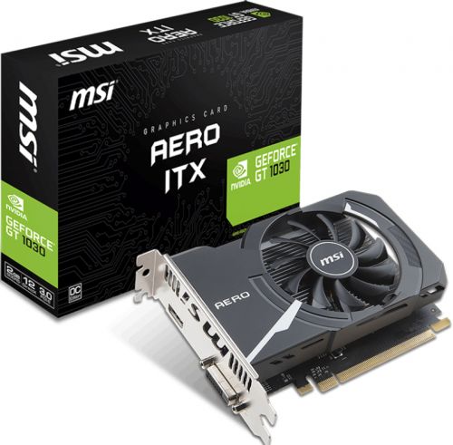 

Видеокарта PCI-E MSI GeForce GT 1030 GT 1030 AERO ITX 2G OC 2GB GDDR5 64bit 14nm 1265/6008MHz DVI-D(HDCP)/HDMI RTL, GeForce GT 1030