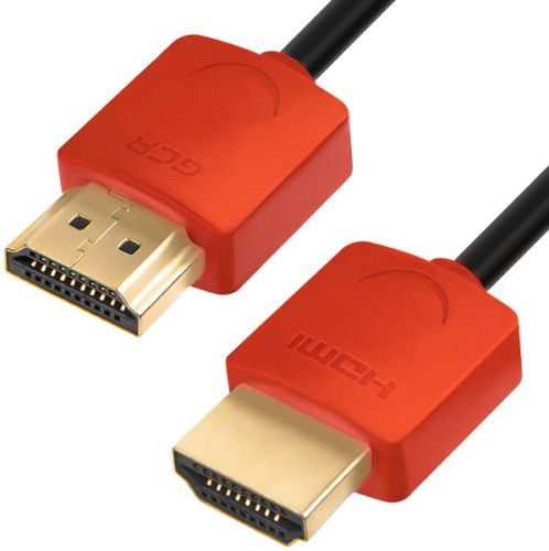 Кабель интерфейсный HDMI-HDMI GCR GCR-51602 0.3m HDMI 2.0, красные коннекторы Slim, OD3.8mm, HDR 4:2:2, Ultra HD, 4K 60 fps 60Hz, 3D, AUDIO, 18.0 Гбит