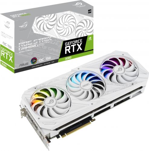 Видеокарта PCI-E ASUS GeForce RTX 3080 ROG STRIX WHITE OC (ROG-STRIX-RTX3080-O10G-WHITE-V2) 10GB GDDR6X 320bit 8nm 1440/19000MHz 2*HDMI/3*DP RTL