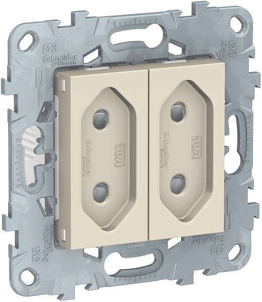 

Розетка Schneider Electric NU503144 UnicaNew, беж, б/з 2-модульная, со шторками, винт. зажим, 10А, NU503144