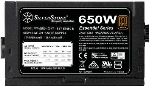 Блок питания ATX SilverStone ET650-B 650W, 80 PLUS Bronze, 120mm fan, RTL