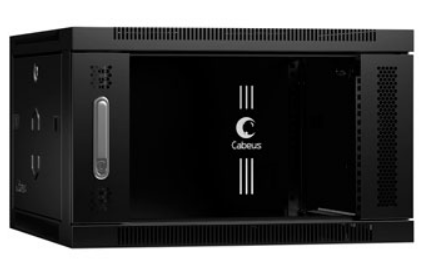 Шкаф настенный 19, 6U Cabeus SH-05F-6U60/45-BK телекоммуникационный 600x450x368mm (ШхГхВ) дверь стекло, цвет черный (RAL 9004)