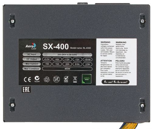 Блок питания SFX AeroCool SX-400 4713105957358 400W 24-Pin SFX , 4+4-Pin, 3x SATA, 1x MOLEX, 80mm fan