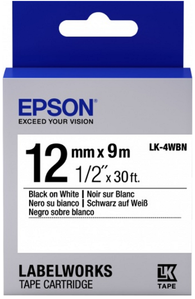 

Лента Epson C53S654021 термотрансферная LK4WBN 12/9), черный на белом, C53S654021