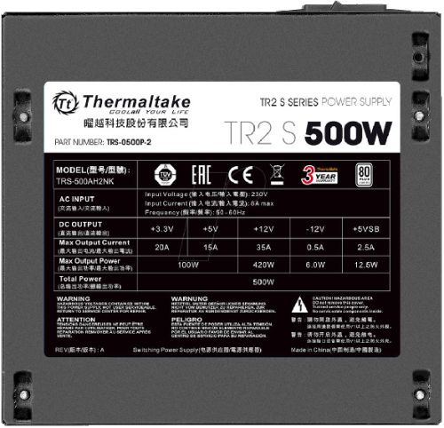 Блок питания ATX Thermaltake TR2 S 500W PS-TRS-0500NPCWEU-2 КПД 80+, RTL