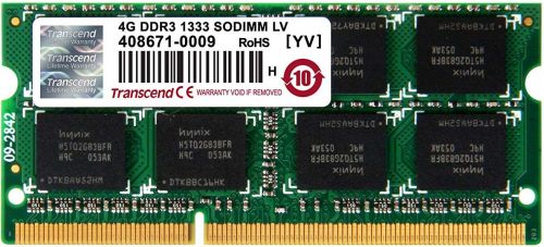 Модуль памяти SODIMM DDR3 4GB Transcend TS512MSK64W3N PC3-10600 1333MHz 2Rx8 CL9 1.35V