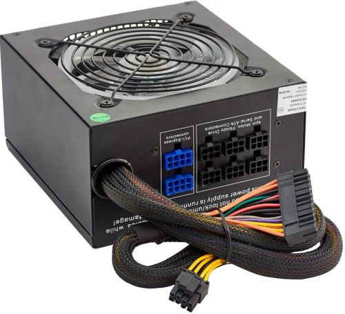 Блок питания Exegate 800W EVO800 EX280441RUS-S (ATX, APFC, SC, 12cm RGB fan, 24pin, (4+4)pin, PCIe, 5*SATA, 3*IDE, FDD, Cable Management, black, кабел