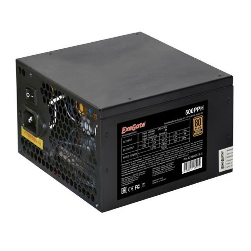 Блок питания ATX Exegate 500PPH-S 500W, 80+Bronze, black, APFC, 12cm, 24p, (4+4)p, 5*SATA, 3*IDE с защитой от выдергивания