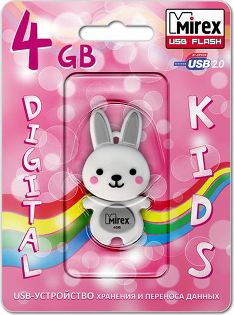 

Накопитель USB 2.0 4GB Mirex RABBIT 13600-KIDRBG04 grey (ecopack), RABBIT