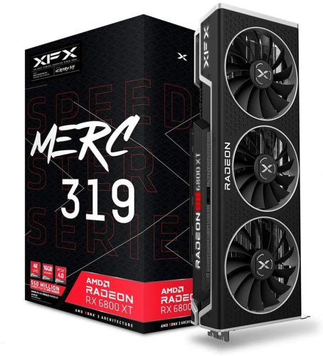 

Видеокарта PCI-E XFX Radeon RX 6800 XT Speedster MERC 319 RX-68XTACBD9 16GB GDDR6 256bit 7nm 1900/16000MHz HDMI/3*DP RTL, Radeon RX 6800 XT Speedster MERC 319