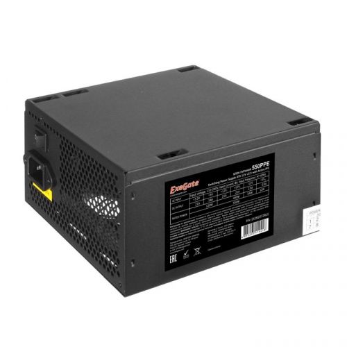 Блок питания ATX Exegate 550PPE EX282072RUS-S 550W, SC, black, APFC, 12cm, 24p+(4+4)p PCI-E, 3*IDE, 5*SATA, FDD