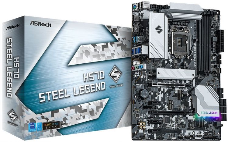 

Материнская плата ATX ASRock H570 STEEL LEGEND (LGA1200, H570, 4*DDR4(4800), 6*SATA 6G RAID, 3*M.2, 5*PCIE, 7.1CH, 2.5Glan, DP, HDMI, 6*USB 3.2/2*USB, H570 STEEL LEGEND