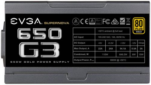 Блок питания ATX EVGA SuperNOVA 650 G3 220-G3-0650-Y2 650W, 80Plus Gold, 130mm fan