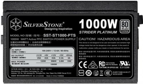 Блок питания ATX SilverStone ST1000-PTS 1000W, 80 Plus Platinum, Active PFC, 120mm fan, fully modular RTL