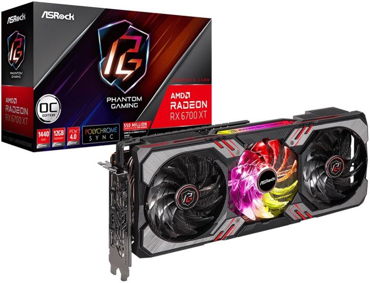 

Видеокарта PCI-E ASRock Radeon RX 6700 XT Phantom Gaming D OC (RX6700XT PGD 12GO) 12GB GDDR6 192bit 7nm 2457/16000MHz HDMI/3*DP, Radeon RX 6700 XT Phantom Gaming D OC (RX6700XT PGD 12GO)