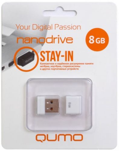Накопитель USB 2.0 8GB Qumo QM8GUD-NANO-W Nano, белый
