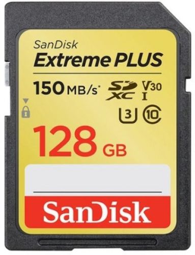 Карта памяти 128GB SanDisk SDSDXW5-128G-GNCIN Extreme Plus SDXC Card, 150MB/s V30 UHS-I U3 - фото 1