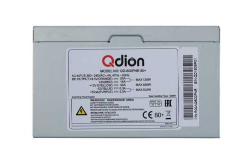 Блок питания ATX Qdion QD-600PNR 80+ 600W (ATX 2.3, 80+, 120mm fan)