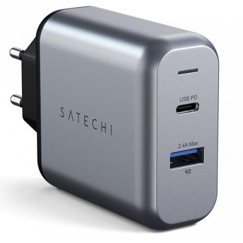 Зарядное устройство Satechi 30W Dual-Port Travel Charger ST-MCCAM-EU USB-C 18Вт, USB 3.0 5В/12Вт, LED индикатор, серый