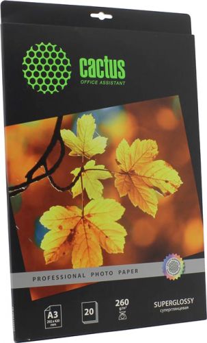 Фотобумага Cactus CS-HGA326020 A3/260г/м2/20л./белая, глянцевая для струйной печати