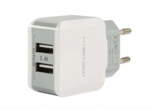 Зарядное устройство сетевое Red Line УТ000021948 2*USB (NC-2.4A), 2.4A + кабель MicroUSB, белый